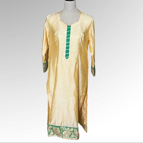 Indian/Punjabi Gold With Green Salwar Kameez 3pc Suit - Picture 3 of 11